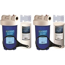Two 10" BLUONICS Big Blue Whole House Water Filters with Sediment & Carbon 4.5 x 10" Filter Cartridges Included for Rust  Iron  Sand  Dirt  Sediment  Chlorine  Pesticides  Insecticides and Odors - B072LZ6G2J
